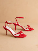 Load image into Gallery viewer, The Sylvie | Red Stiletto Velvet Thin Bow Heel