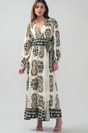 V-wrap neckline balloon sleeves maxi dress shop fond du lac women’s boutique