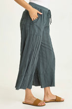 Load image into Gallery viewer, Raw edge wide leg pockets crop gauze teal pant drawstring waist shop fond du lac women’s boutique
