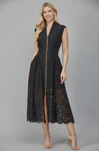 Load image into Gallery viewer, Lace sleeveless black dress front zipper closure shop fond du lac women’s boutique