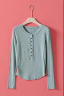 Ribbed Henley Long Sleeve Top