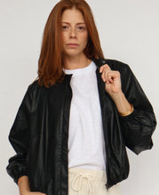 Load image into Gallery viewer, Black bomber faux leather jacket shop fond du lac women’s boutique