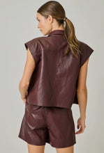 Load image into Gallery viewer, Burgundy faux leather vest cap sleeve button down shop fond du lac women’s boutique
