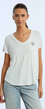 Load image into Gallery viewer, Soft fabric v-neck rhinestone heart fluid T-shirt shop women’s boutique fond du lac