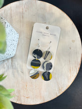 Load image into Gallery viewer, Yellow, gray, black, taupe combo wallpaper earring Bev triple dot. 
