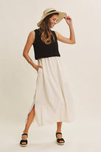 Load image into Gallery viewer, Black cream midi dress flowy chunky knit pockets side slits shop fond du lac women’s boutique