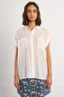 White short sleeve button down flowy blouse top shop fond du lac women’s clothing store