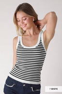 White black blue striped reversible ribbed knit tank top crew neck scoop neck shop fond du lac women’s clothing store