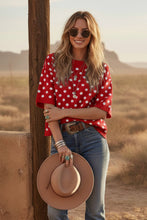 Load image into Gallery viewer, Short sleeve round neck relaxed red white polka dot sweater shop fond du lac women’s boutique