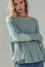 Load image into Gallery viewer, Long sleeve crew neck waffle knit oversized high low hem shop fond du lac women’s boutique