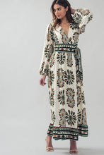 Load image into Gallery viewer, V-wrap neckline balloon sleeves maxi dress earthy tone shop fond du lac women’s boutique