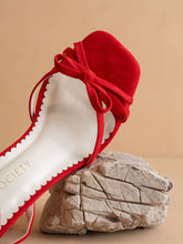 Load image into Gallery viewer, The Sylvie | Red Stiletto Velvet Thin Bow Heel