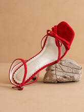 Load image into Gallery viewer, The Sylvie | Red Stiletto Velvet Thin Bow Heel