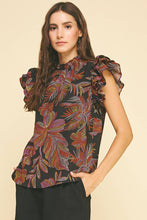 Load image into Gallery viewer, Ruffled blouse leaf print short sleeve shop women’s boutique fond du lac