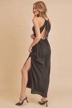 Load image into Gallery viewer, Black dress tie back side slit shop fond du lac women’s boutique 

