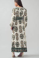 Balloon sleeves maxi dress medallion earthy tones shop fond du lac women’s boutique