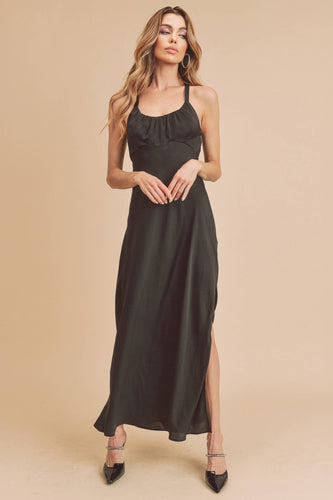 Black dress tie back side slit shop fond du lac women’s boutique 