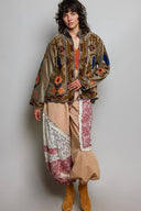 Vine Motifs Embroidered Contrast Velvet Jacket