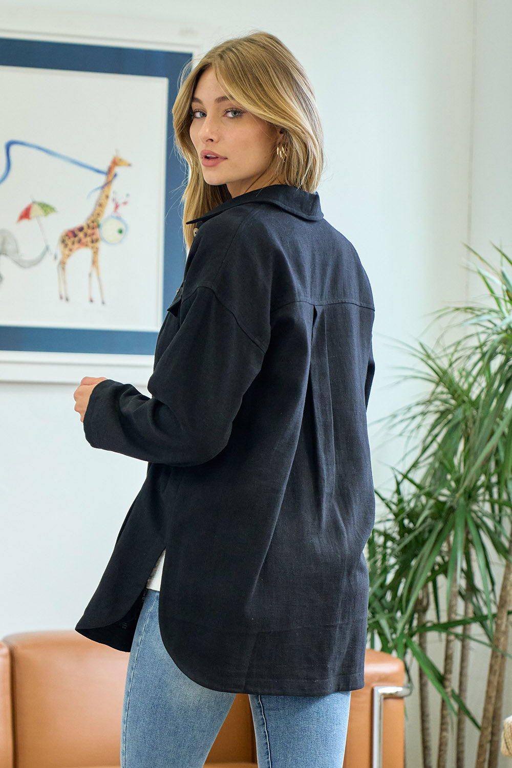 Black linen cotton blend shacket shop women’s fond du lac boutique