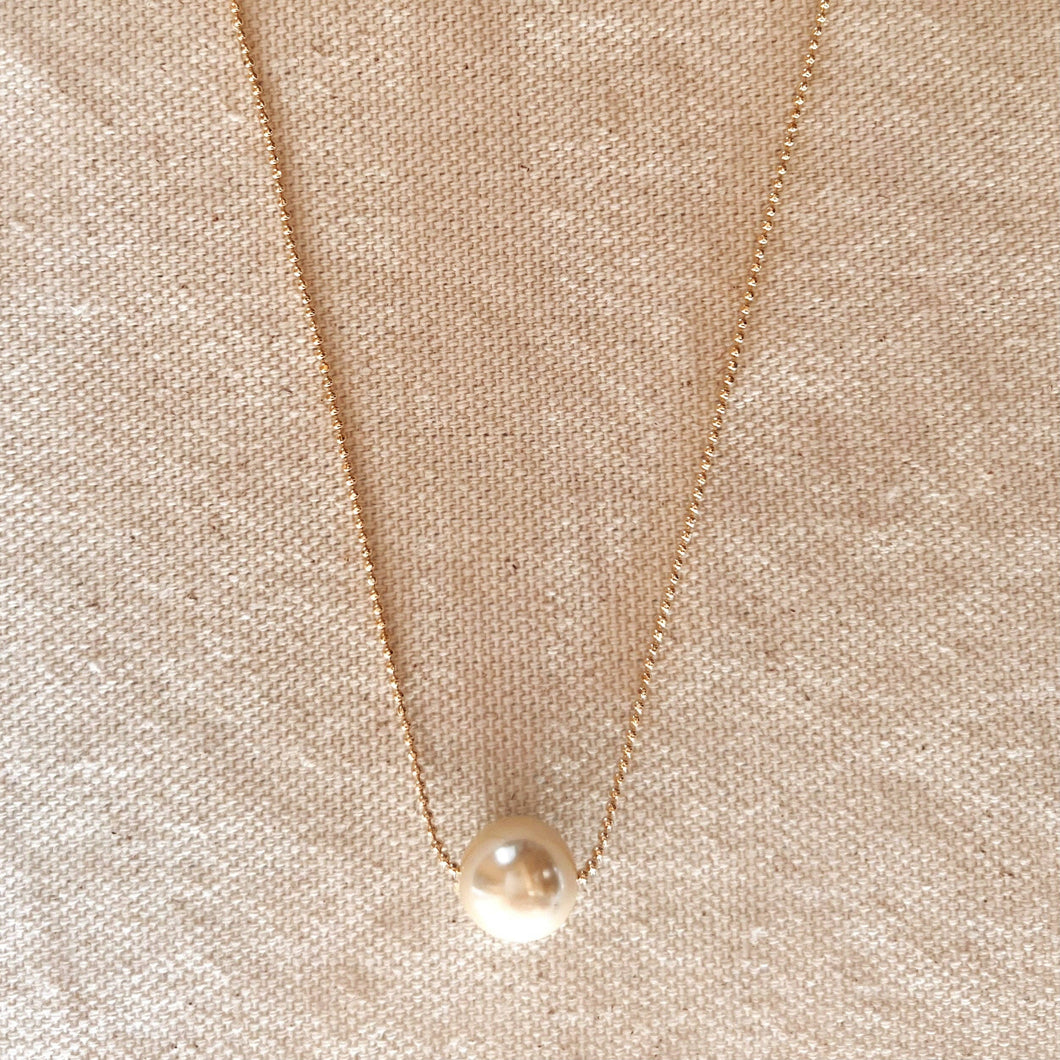 18k Gold Filled Solitaire Pearl Necklace