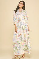 Italian Print Button Down Maxi Dress