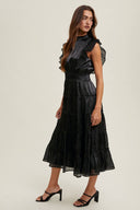 Organza Tiered Midi Dress With Ruffle Detail