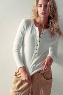 Ribbed Henley Long Sleeve Top