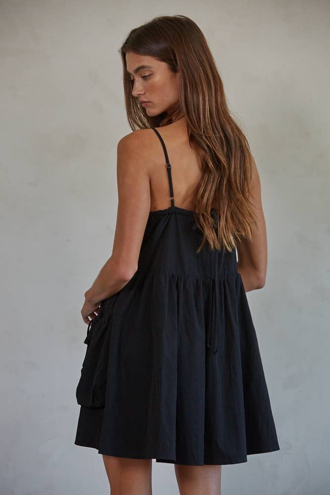 Black dress square neckline adjustable straps lined pockets shop fond du lac women’s boutique 