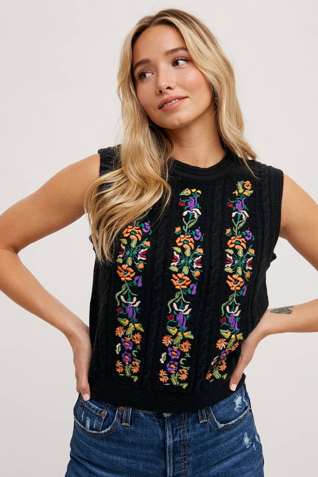 Embroidered Sleeveless Sweater