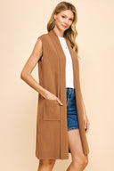 Camel Sleeveless Longline Cardigan
