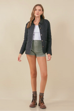 Load image into Gallery viewer, Patch pockets faux leather collar button down front quilted jacket shop fond du lac women’s boutique
