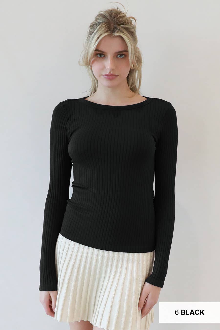 Wide Ribbed Crew Neck Top