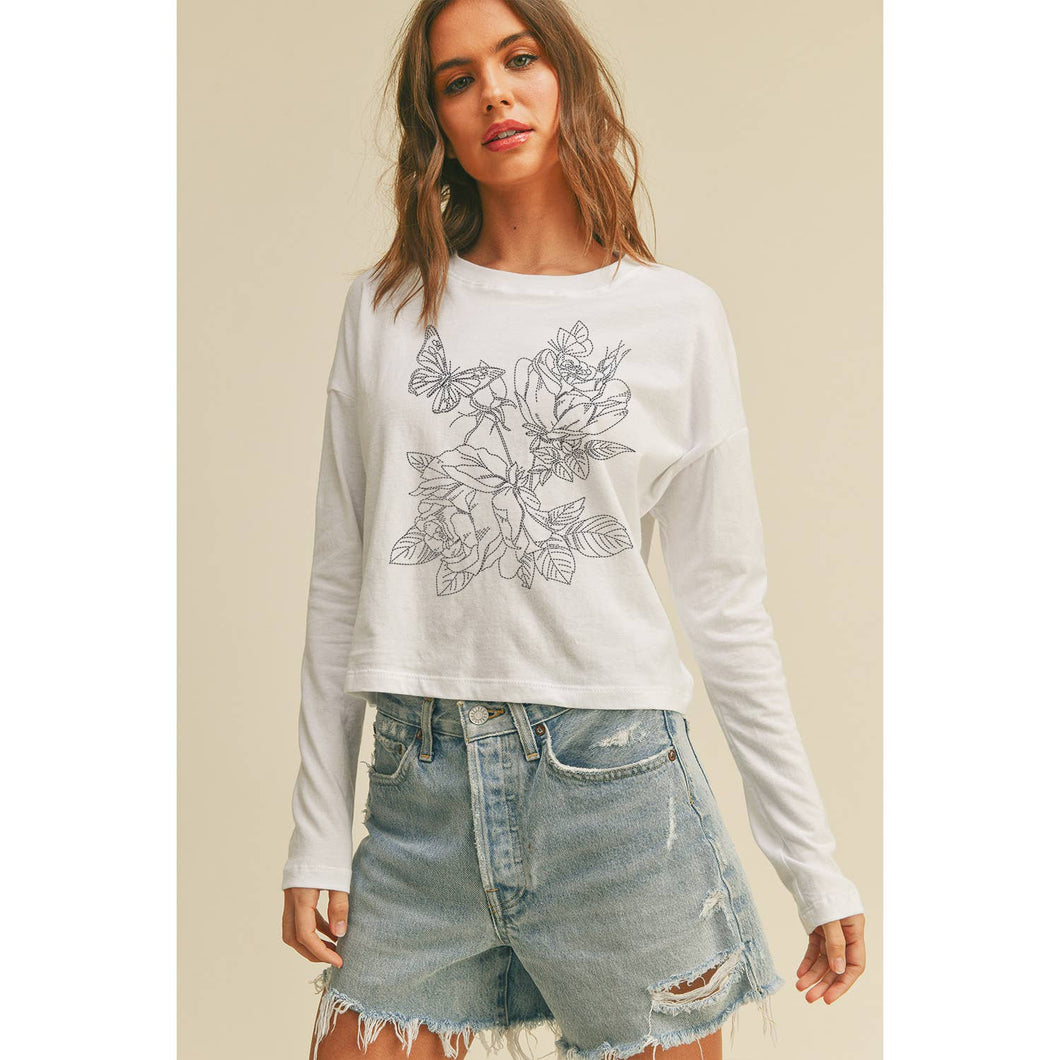 Flowers and Butterfly Graphic Tee