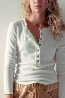 Ribbed Henley Long Sleeve Top