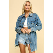 Load image into Gallery viewer, Distressed Denim Oversized Western Shirt Jacket
