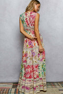 V-neck Smocked Waist Ruffle Floral Maxi Dress