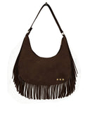 Chocolate Suede Fringe Slouchy Bag
