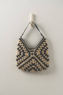 Diamond Pattern Crochet Hobo Bag with Leather Strap