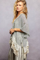 Eyelet Lace Ruffle Stripe Cardigan Top