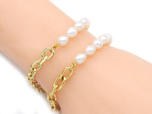 Load image into Gallery viewer, Freshwater Pearl Gold Chain Bracelet with toggle clasp
