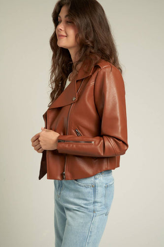 Faux leather moto jacket pockets zippered shop fond du lac women’s boutique 