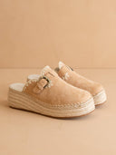 The Edith | Almond Clog Raffia Mule with Western Buckles