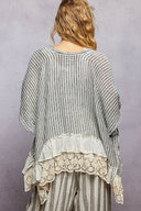 Eyelet Lace Ruffle Stripe Cardigan Top