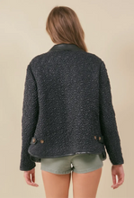 Load image into Gallery viewer, Faux leather collar button down front quilted jacket shop fond du lac women’s boutique

