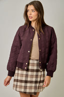 Burgundy Quilted Bomber Jacket
