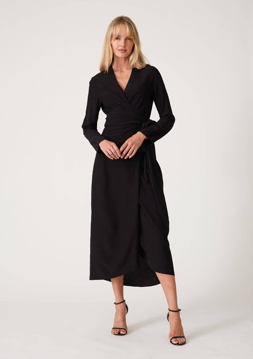 Long Sleeve High-Low Midi Wrap Dress