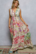 V-neck Smocked Waist Ruffle Floral Maxi Dress