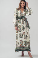 Maxi dress balloon sleeves v-wrap neckline shop fond du lac women’s boutique 