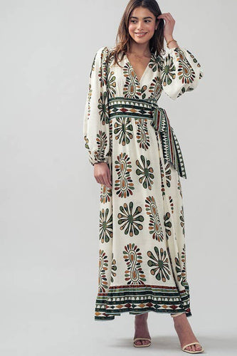 Maxi dress balloon sleeves v-wrap neckline shop fond du lac women’s boutique 