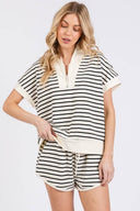 Half Zip Up Striped Top And Short Set